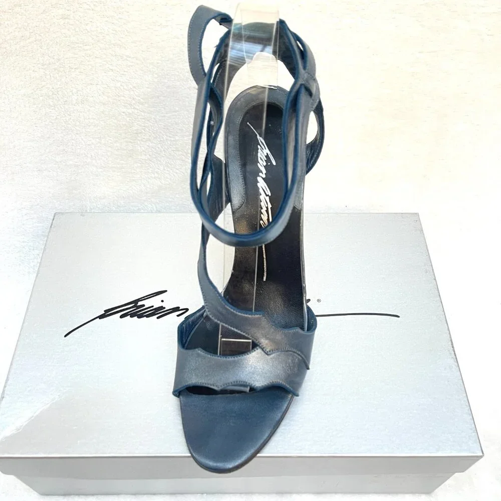 Brian Atwood Platinum Napa Leather Temptation Ankle Strap Heels/Sandals